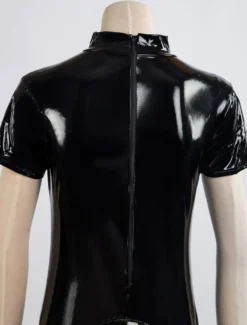 Zentai Sexy Déguisements Halloween Catsuit Sexy Découpez Costume Gimp Body Noir En PVC Noir