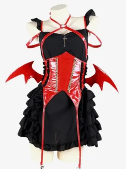 Zentai Sexy Halloween Costumes Zentai Sexy Femmes PVC Cuir Sorcière Démon Costume Lingerie Sexy Tenue De Femme De Chambre