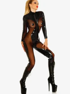 Zentai Sexy Zentai Sexy Cosplay de Toussaint Femme Combinaison PVC Noire Adultes Déguisements Halloween