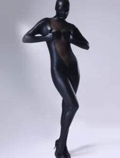 zentai transparent sexy unicolore brillant noir Déguisements Halloween Toussaint Cosplay Costume